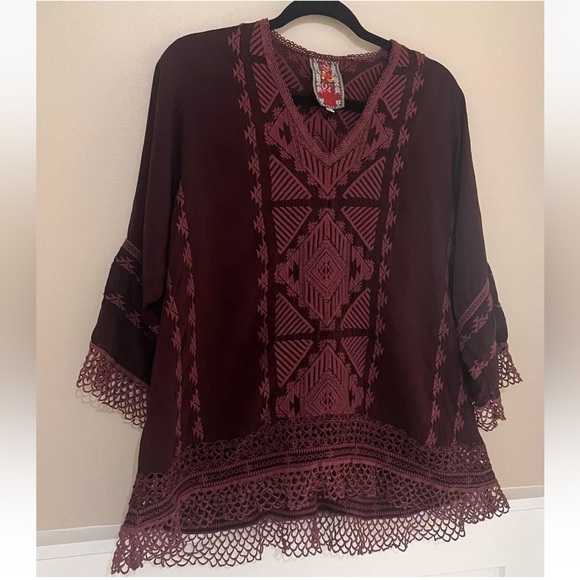 Johnny Was Renee Lace Blouse Top Small Color Black Plum V Neck Embroidered - Picture 5 of 13